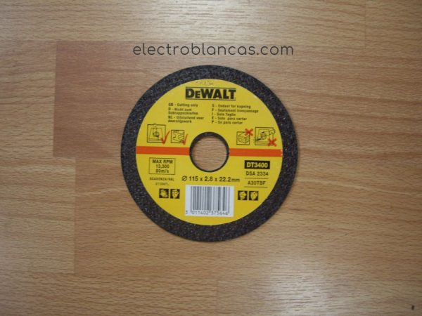 disco corte metal DE WALT DT3400 - 115x2,8x22,2 - r.p.m. max. 13.300 - 80 m-s - electroblancas